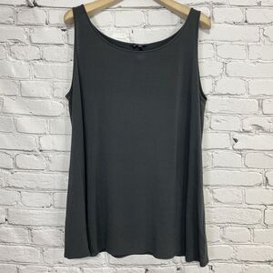 EILEEN FISHER Silk Tank Top Size XL Gray Stretch Jersey Scoop Neck Sleeveless